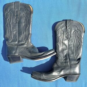 Lucchese Black Leather Western Embroidered Cowboy Boots